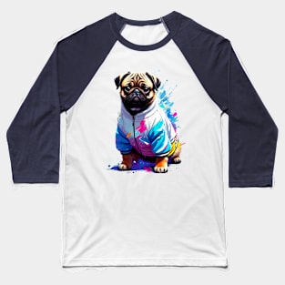 Charming Pug in Trendy Varsity Jacket Baseball T-Shirt